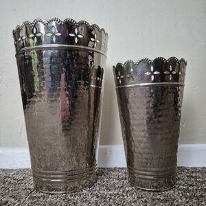 Elegant Silver Hammered Metal Vases
